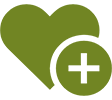 A green heart with an add sign next to it.