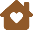 A brown house with a heart shaped window.